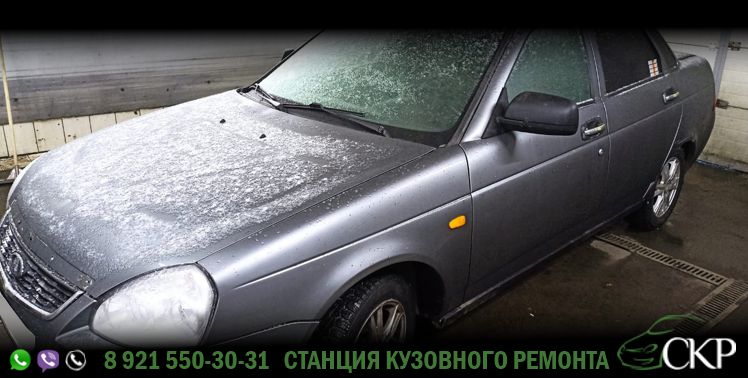 Восстановление левой стороны кузова Лада Приора (Lada Priora) в СПб в автосервисе СКР.